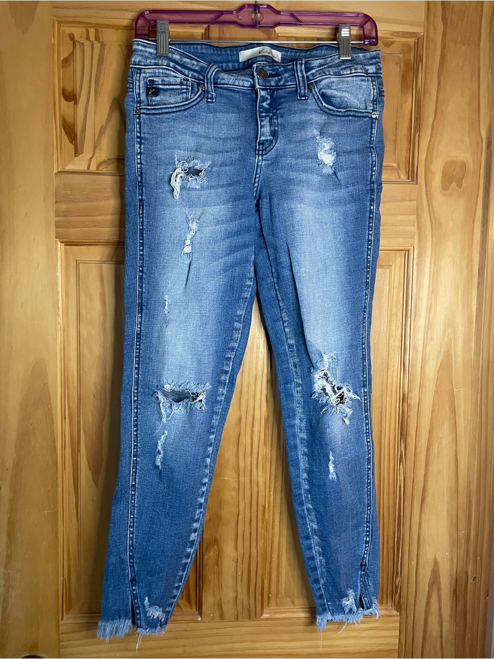 KanCan Distressed Cropped Skinny Jeans - Medium Blue